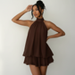 Ladies Halter Neck Chiffon Mini Dress-Various Colours