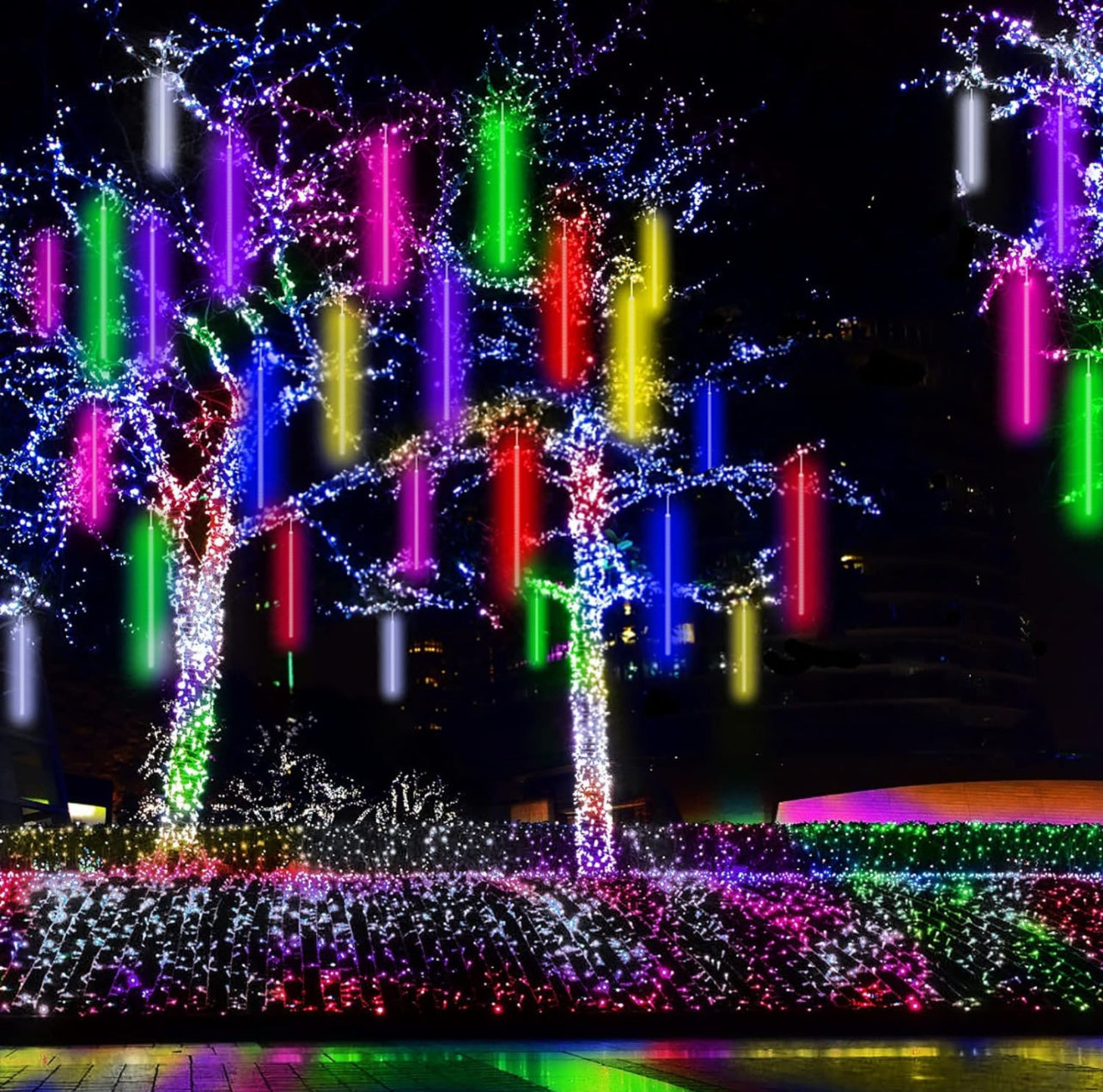 Christmas LED Meteor Shower Rain Light, 80cm 8 Tubes SMD LED Snow Fall Lighting Snow Lights Cascading Icicle String Light for Christmas New Year Night Lighting Garden Tree Home Decor, Multicolor