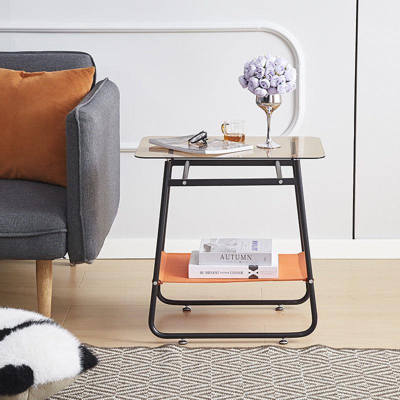 MFurn Scandinavian Glass Side Table 2-Tier Metal Frame