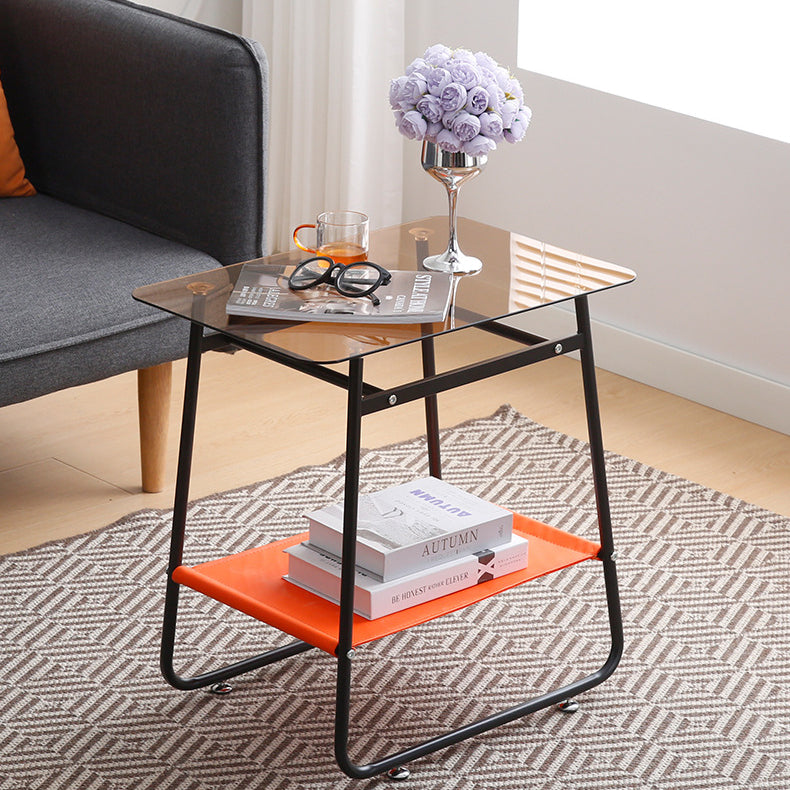 MFurn Scandinavian Glass Side Table 2-Tier Metal Frame