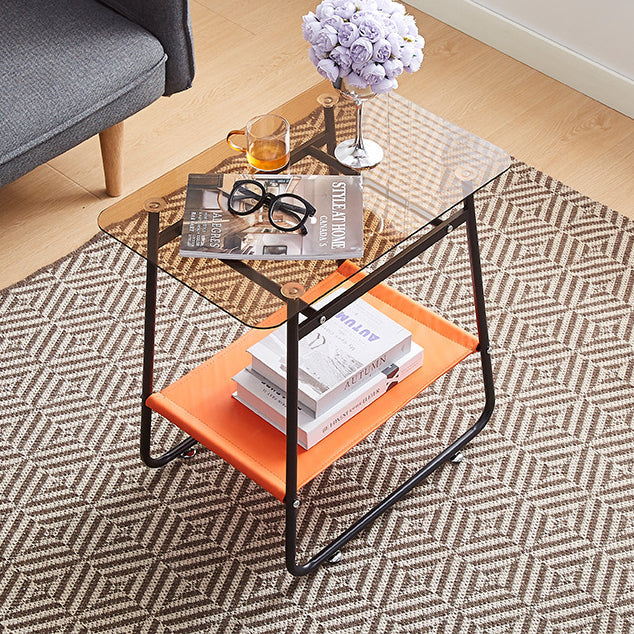 MFurn Scandinavian Glass Side Table 2-Tier Metal Frame