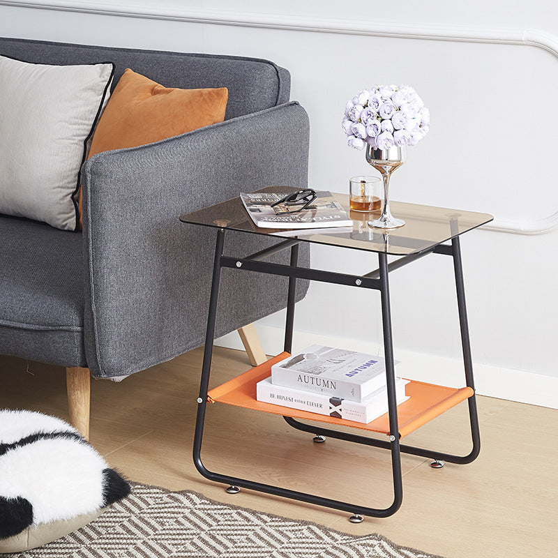 MFurn Scandinavian Glass Side Table 2-Tier Metal Frame