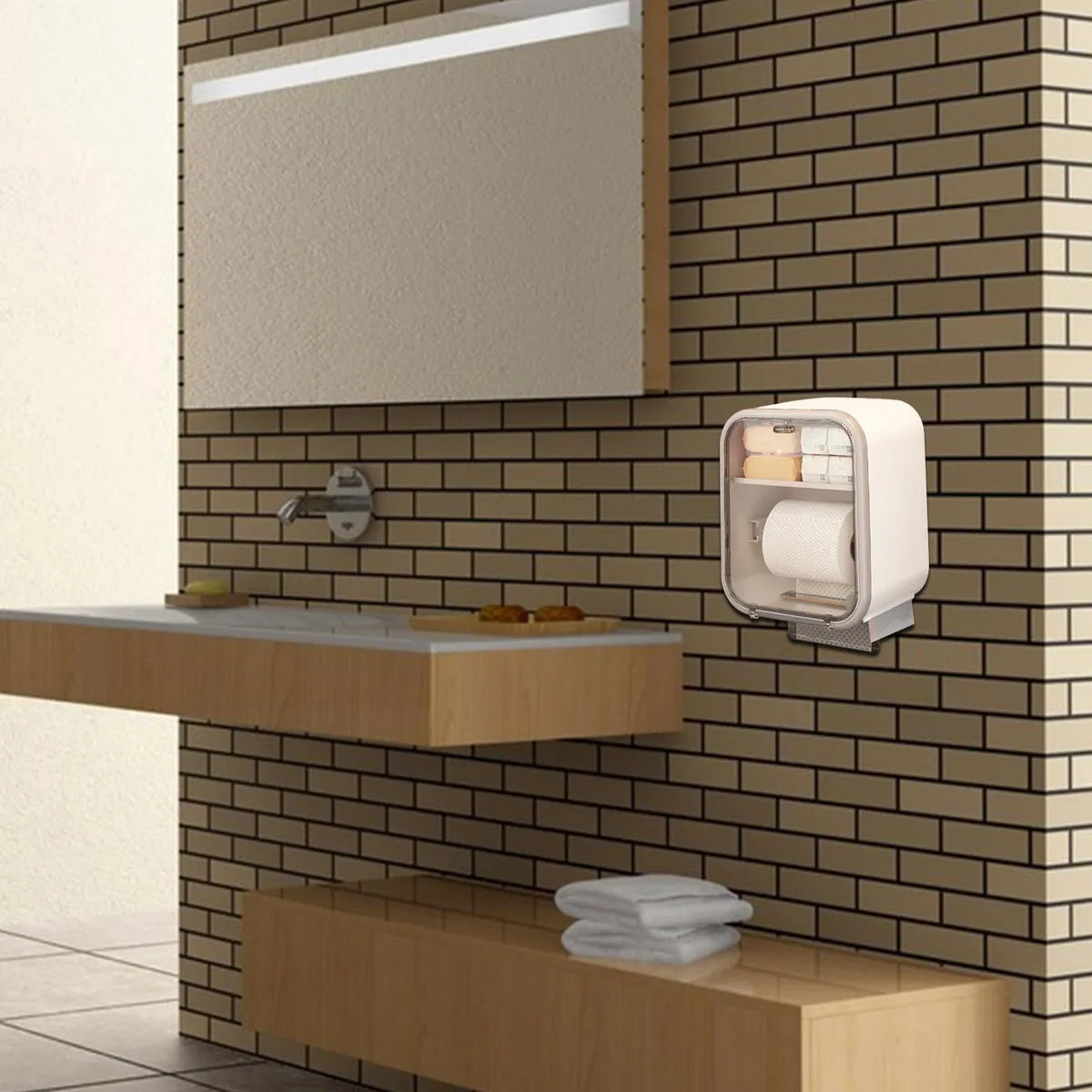 MHOME Wall Mounted Tissue Box Dispenser with Shelf & Drawer Holder