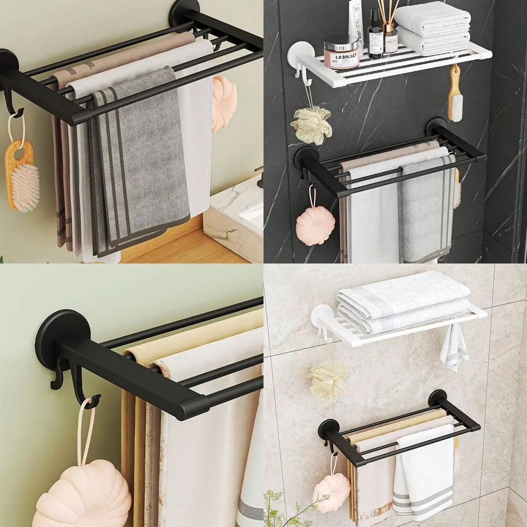 MHome Wall Mounted Shower Shelf & Towel Holder – No Drill Bathroom Organizer (46cm)
