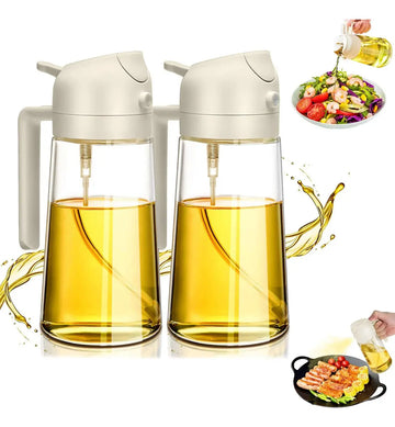 MHome 2-In-1 Oil Dispenser with Sprayer Bottle, White 2pc Set