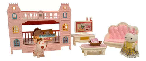 Girls Dollhouse Pretend Playset, Kids DIY Doll House with Furniture Accessories.