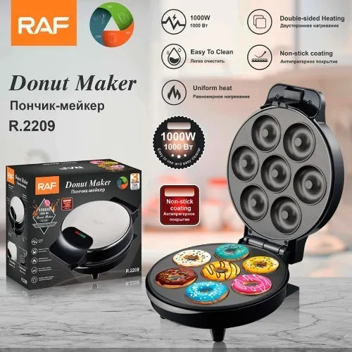 RAF 1000W Electric Donut Maker - 7-Slot Non-Stick Double-Sided Heating Mini Donut Machine