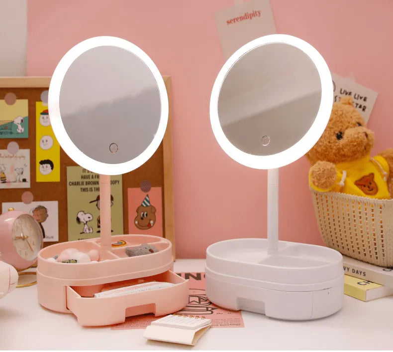MHome Rechargeable LED Makeup Mirror, 16.5 cm Round, Adjustable Angle