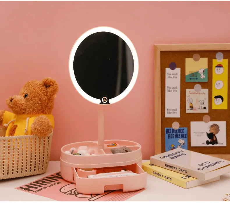 MHome Rechargeable LED Makeup Mirror, 16.5 cm Round, Adjustable Angle