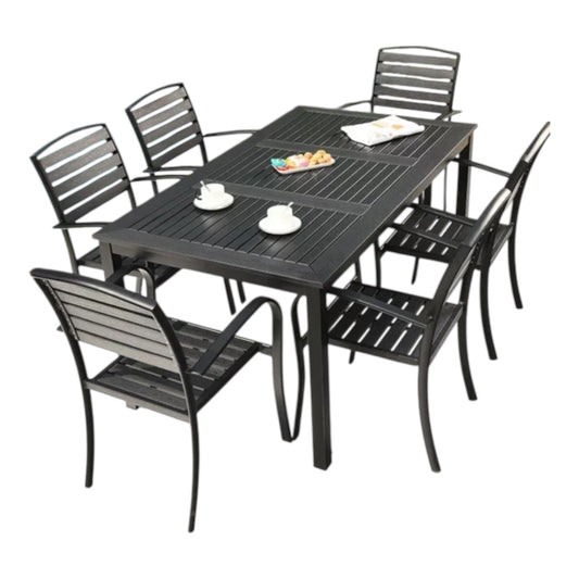 MFurn Metro 7pc Outdoor Dining Set Black Only