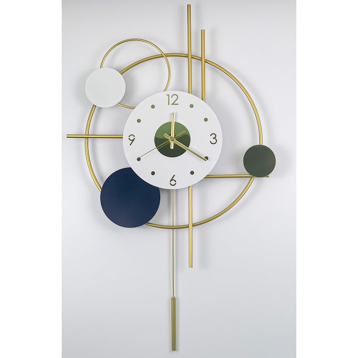 Elegant Wall Clock BF404 K146, Analog 60 x 48 cm,Metal, With Pendulum, Gold/Navy