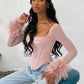 Ladies Mesh Feather Long Sleeve Corset Tops