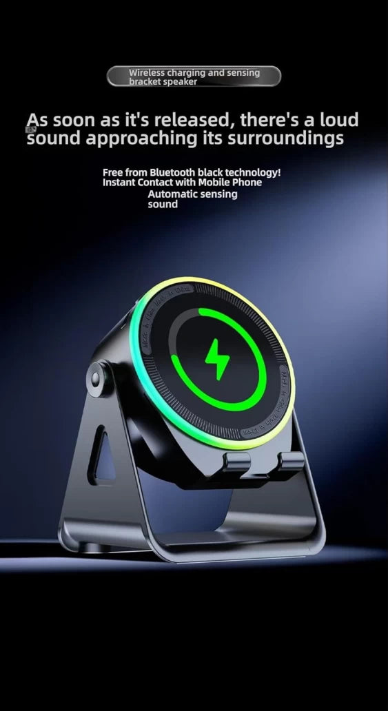 MTech Wireless Inductive Bluetooth Speaker, 4-in-1 RGB Lighting 360 Degree Rotating Phone Holder, Extra Long Standby Time, Support iOS and Android, Home Office