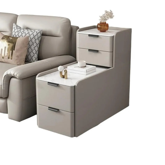 MFURN Modern Simple Style Rectangular White Sintered Stone Side Table with Block Base and 4 Drawers