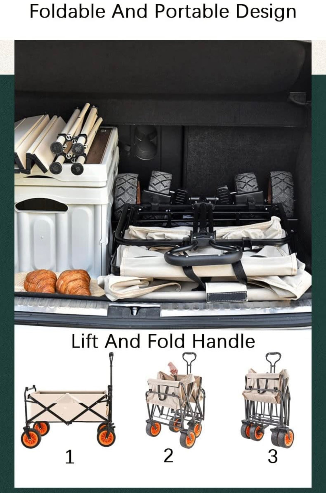 Collapsible Folding Wagon, Heavy Duty Utility Wagon Cart Foldable Collapsible Wagon With All-Terrain Wheels Outdoor Camping Garden Cart