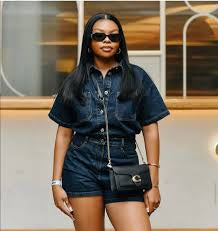 Ladies Collar Short Sleeve Single Breasted Retro Pocketed Denim Jumpsuit