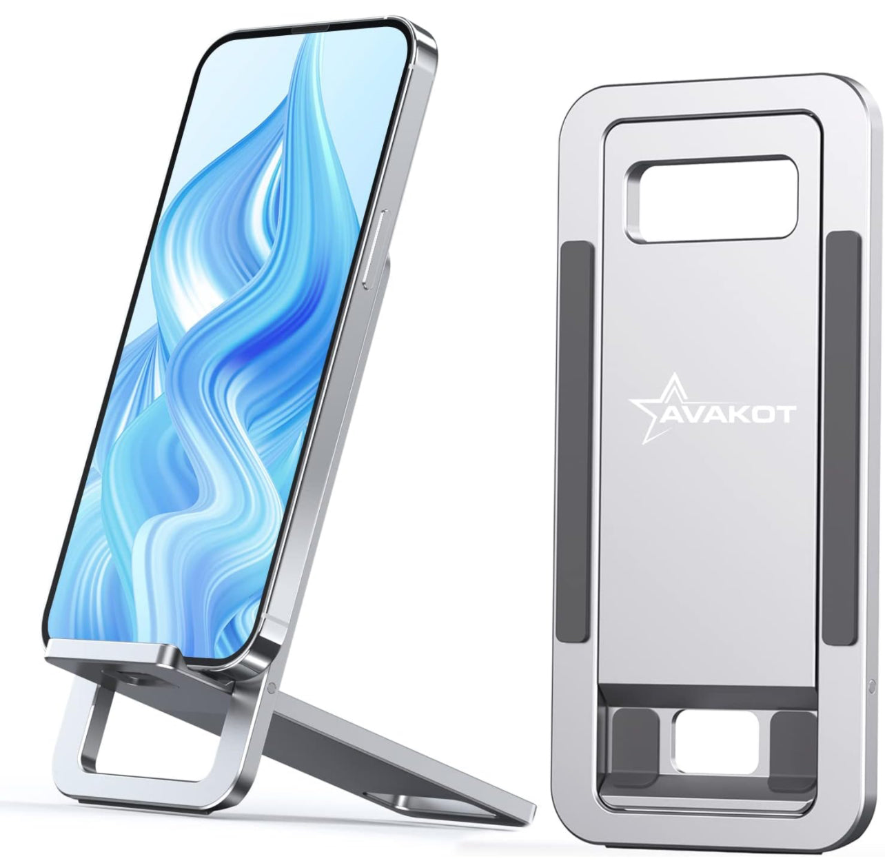 Portable Folding Phone Stand, Aluminum Desk Mobile Phone Stand, Lightweight Phone Bracket for Travel, Foldable Cell Phone Stand, Compatible with iPhone, iPad, All Android Smartphone | Silver
