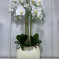 White Faux Orchids in Large Ceramic Bowls