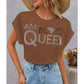 Women Black Queen Short Sleeve Cotton T-shirt