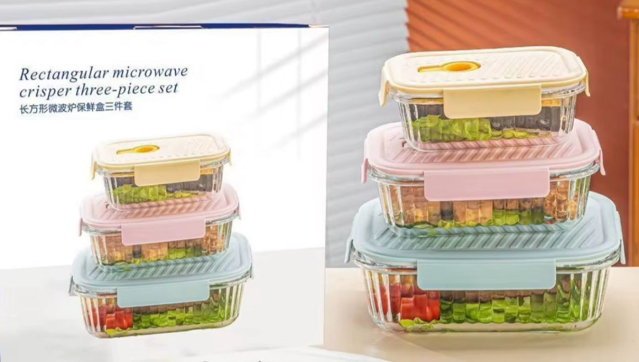 MHome 3pc Rectangular Heat Resistant Storage Container Set