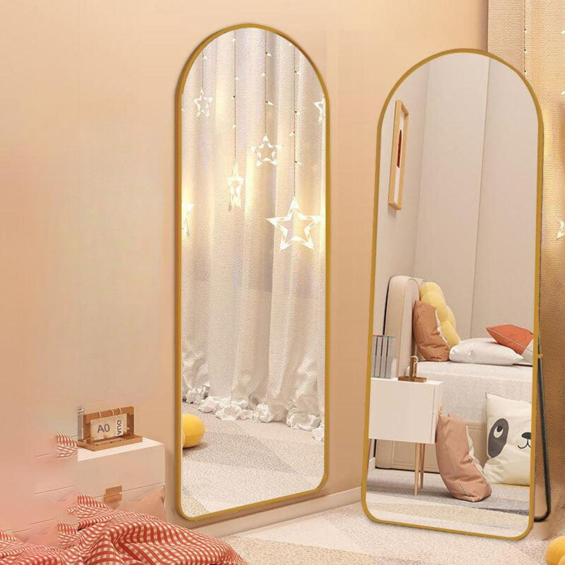 Arch Aluminum Alloy Full Length Mirror Full View In Gold or Black
