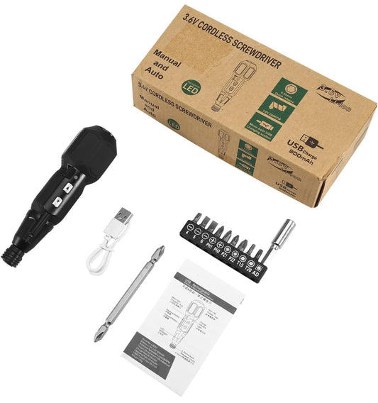 Electric Screwdriver Cordless, Rechargeable Power Screwdrivers Set, Portable Automatic Home Repair Tool Kit with LED Lights and USB Cable