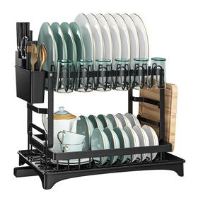 MHome Double Layer Detachable Larger Capacity Dish Drying Rack With Drainboard