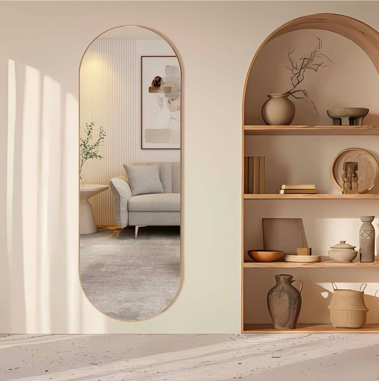 Oval Full Length Mirror, 100x70cm Full Body Mirror with Metal Frame, Ultra-Clear Large Oval Hanging Mirror for Bathroom, Entryway, Bedroom, Living Room,Various Options