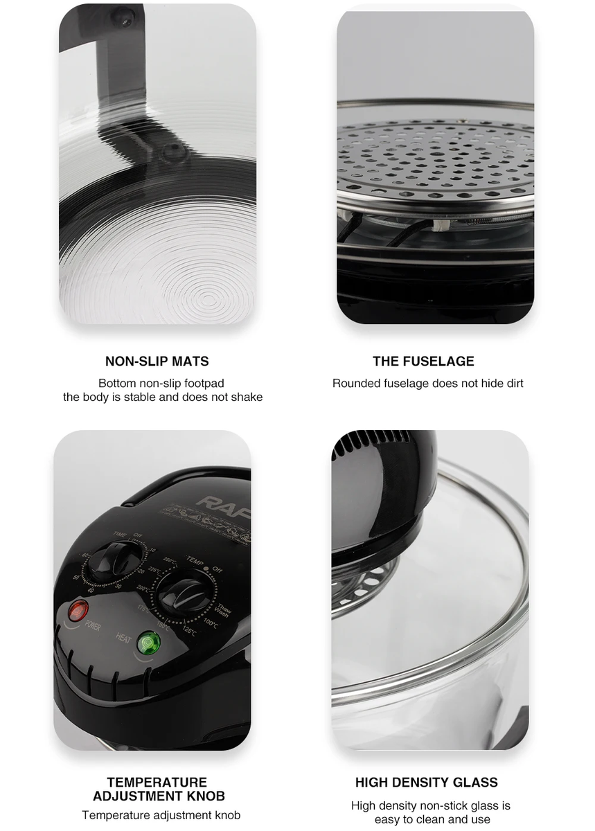 RAF Multi-Cooker Glass Air Fryer Electric Convection Halogen Oven R.5406 – 12L Capacity, 3500W Power