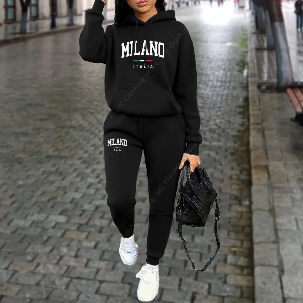 Women’s Tracksuit Set Hoodie + Pants MILANO Print Autumn Winter Outfit-Various Colours