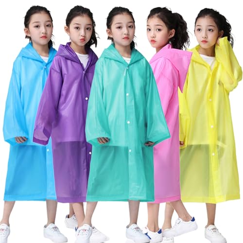 Raincoats For Kids ,Reusable EVA Children Raincoat for 6-14 Girls Boys, Portable Rain Jackets With Hood