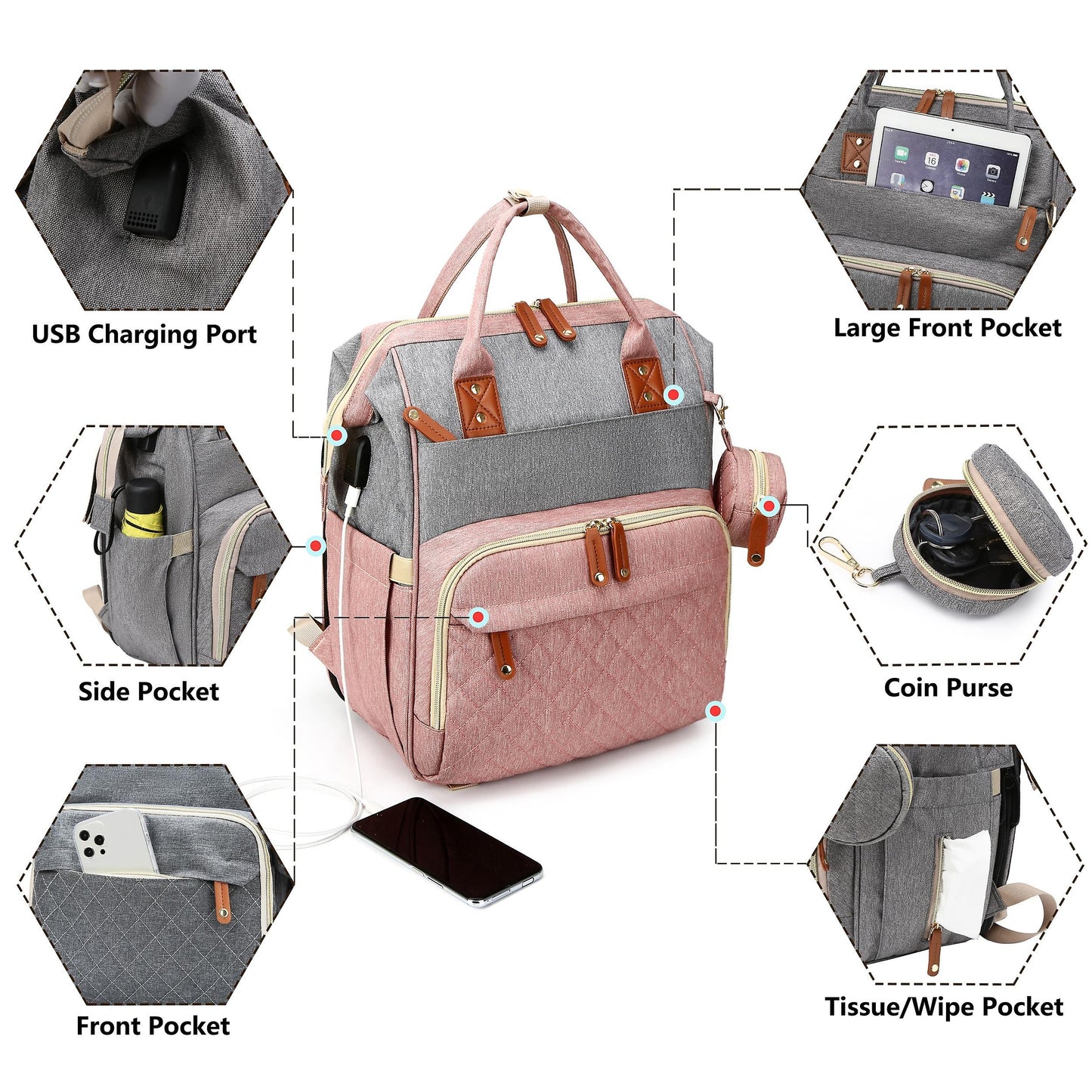 Multifunctional Baby Diaper Bag Backpack With Changing 
Station - Waterproof Large Travel Backpack For Boys And Girls