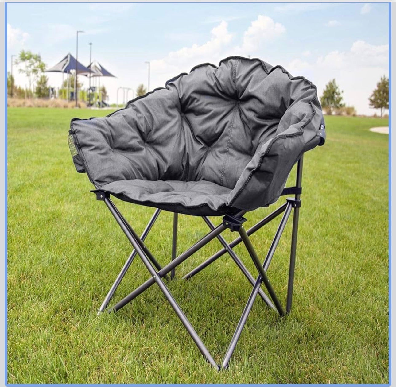 MFURN Padded Cushion Outdoor Folding Lounge Patio Club Chair, Gray