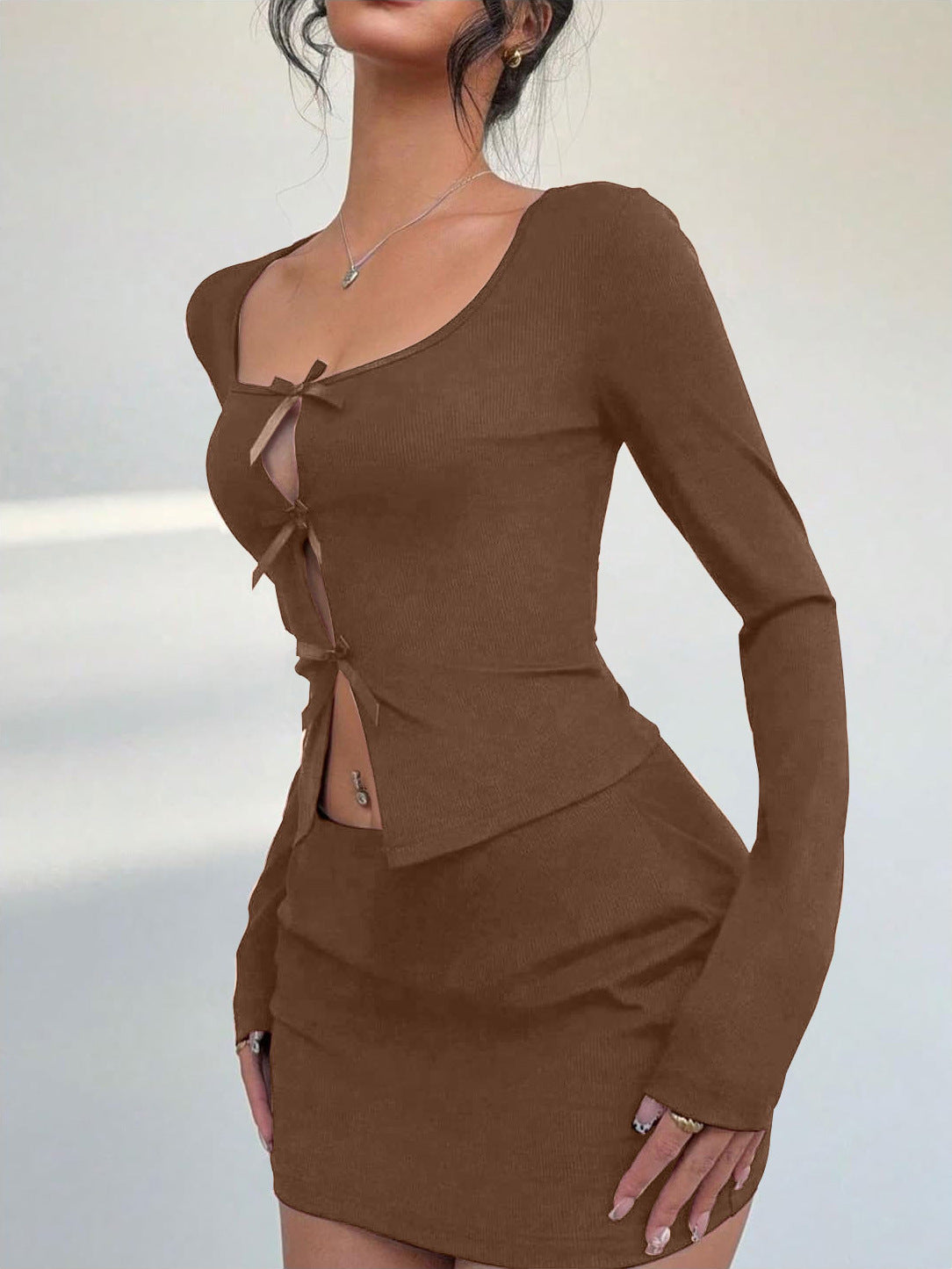 Ladies Sexy Bow Front Top/Skirt-Various Colours