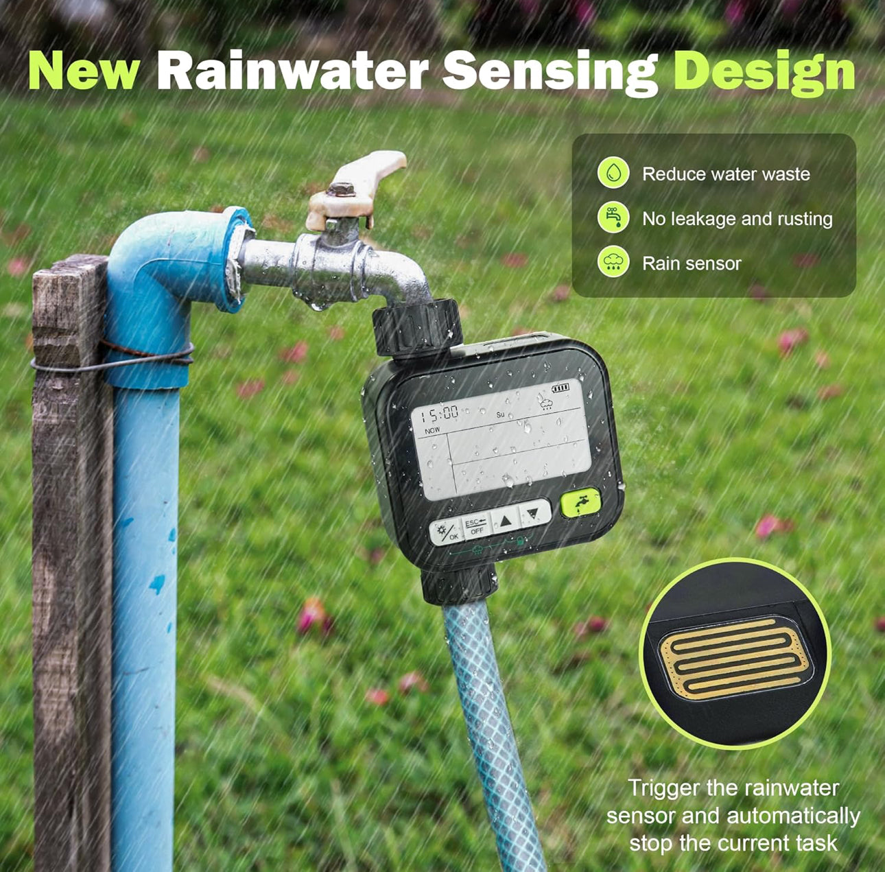 MTech Sprinkler Timer, Water Timers for Hoses Programmable,Irrigation Timer Outdoor with 3-Time Modes/Rain Delay/Manual Watering, Ipx5 Waterproof,1 Outlet