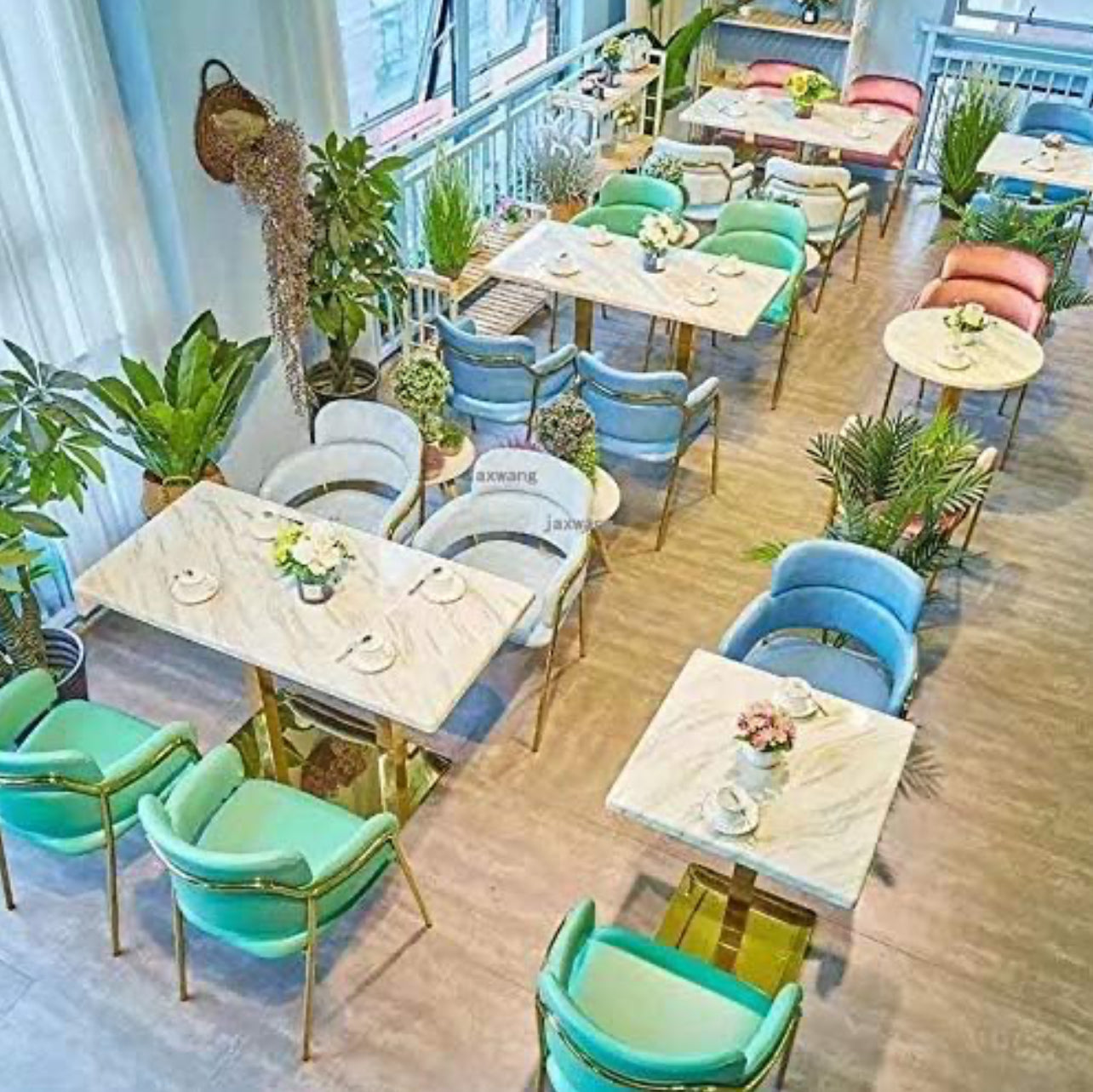 Nordic Dining Chair Lounge Chair Single Metal Fabric Restaurant Dining Chair Designer Cafe Dressing Chair -Various Colours