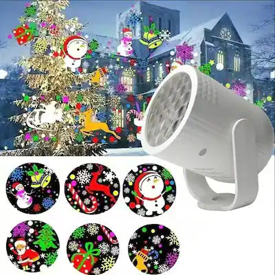 Christmas LED Projector Lights,USB Christmas Snowflake 16 Pattern Decor,Rotating Projector Lamp for Holiday Christmas - White