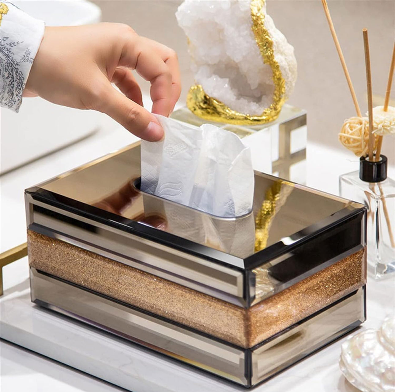 High-end Light Luxury Glass Tissue Box - Living Room / Bedroom / Desktop