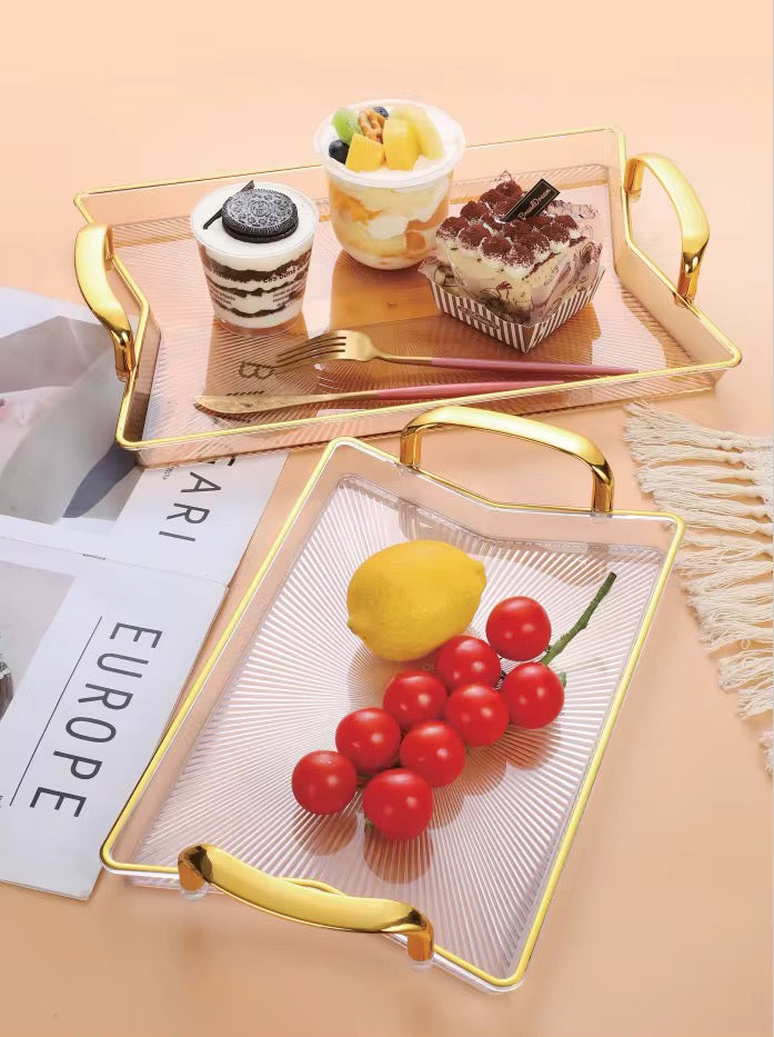 MHome Elegant Acrylic Serving Tray Set with Gold Handles – 3 Sizes