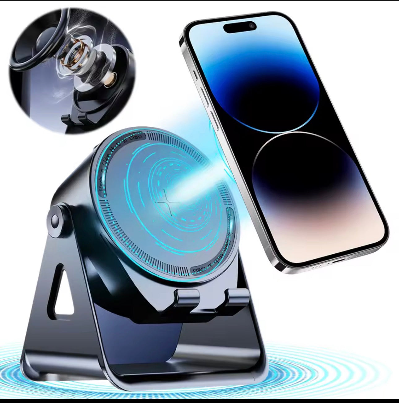 MTech Wireless Inductive Bluetooth Speaker, 4-in-1 RGB Lighting 360 Degree Rotating Phone Holder, Extra Long Standby Time, Support iOS and Android, Home Office
