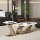 M-Furn Nordic Style Coffee Table Set 2pc Marble Top/Gold Trim