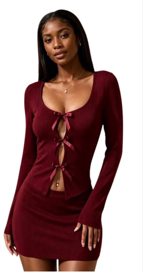 Ladies Sexy Bow Front Top/Skirt-Various Colours
