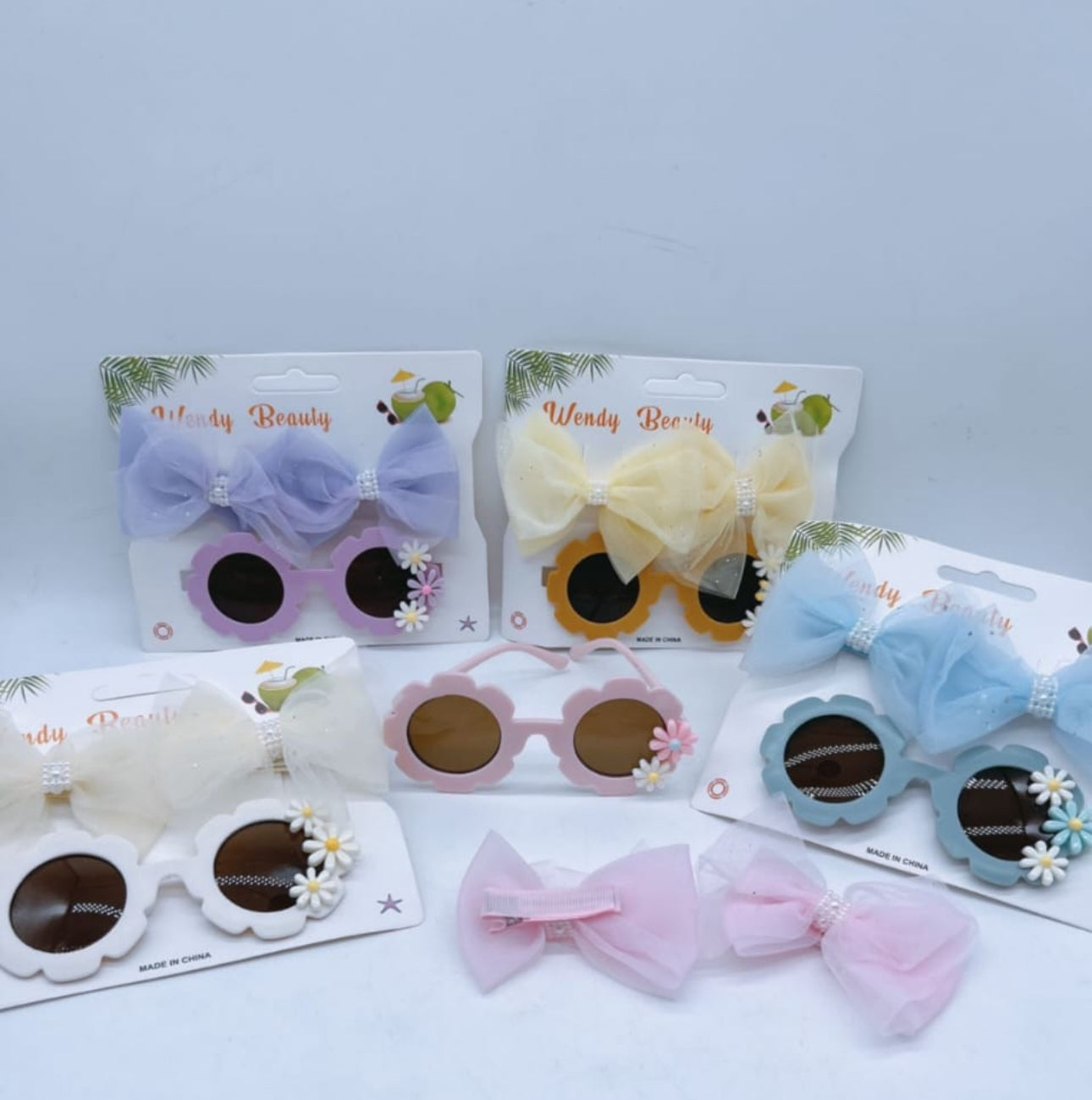 Retro Baby Sunglasses With Hair Band Set Girls Kids Children Cute Cool Toy Shade Glasses Bows Headband for 0-3 Years Hair Accessories