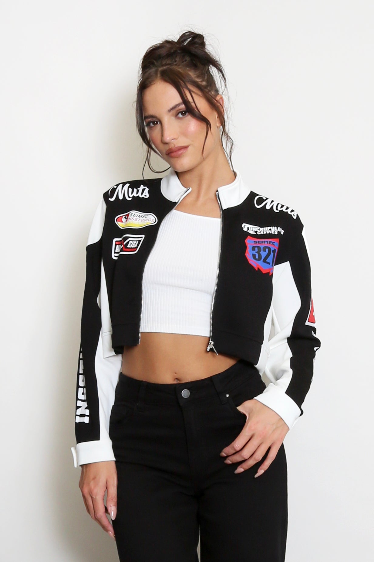 Ladies Motor Biker Cropped Stylish Jacket-Various Colours
