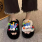 Women Winter Slippers Furry Flip Flops House Shoes Cute Cartoon Theme