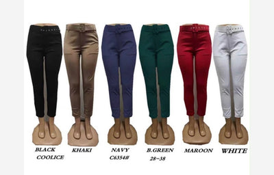 Ladies High Waisted Formal Ankle Trousers-Various Colours
