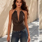 Ladies Sexy Cowl Neck Halter Top Backless Flowy Summer Going Out Tops-Various Colours