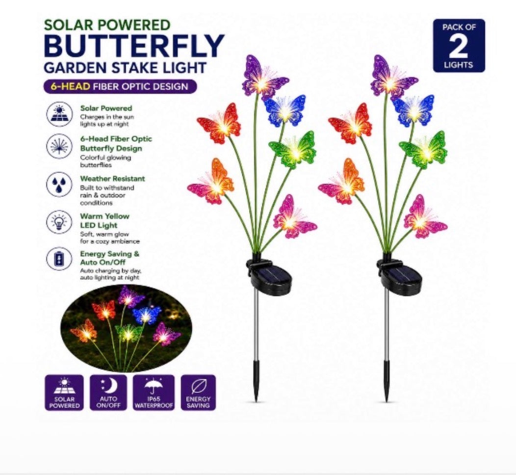 MHome Solar Butterfly Garden Stake Light 2pc