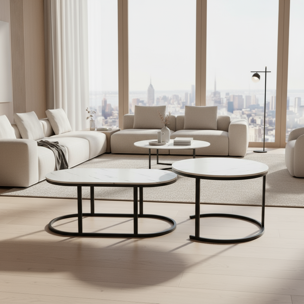 MHome Modern Marble MDF Nesting Table Set 2pc Various Options