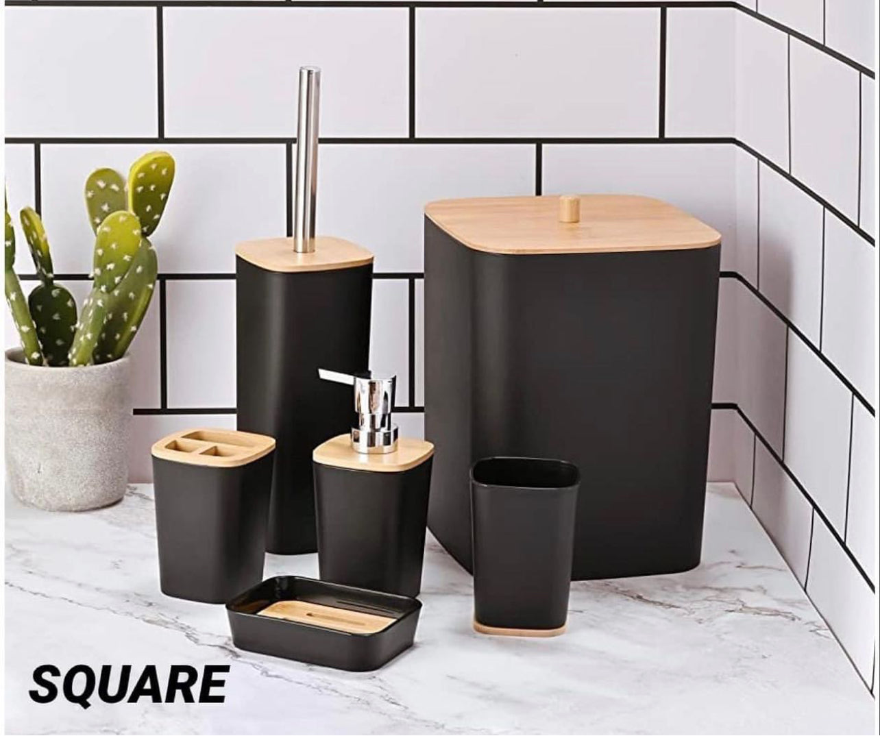 Luxurious 6-Piece Bathroom Accessories Set With Wooden Lid